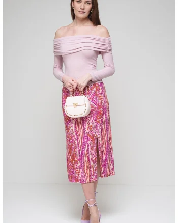Bluza cu decolteu pe umeri, Roz pal