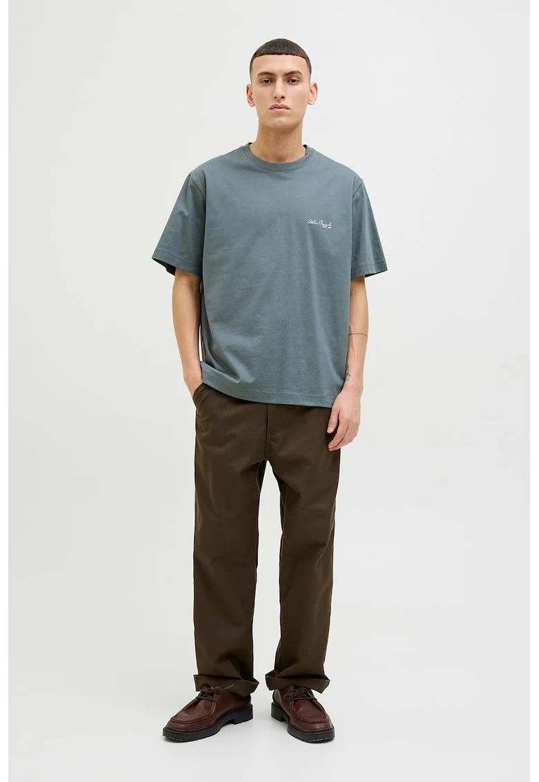 Tricou de bumbac cu model grafic pe partea din spate, Albastru prafuit/Crem