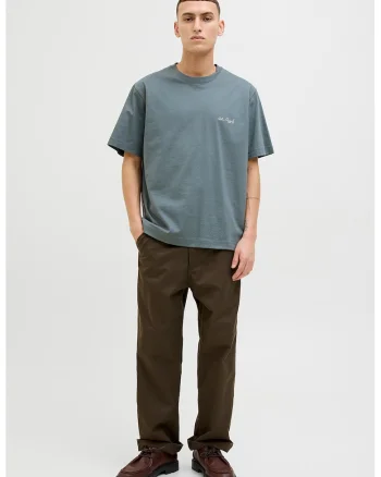 Tricou de bumbac cu model grafic pe partea din spate, Albastru prafuit/Crem