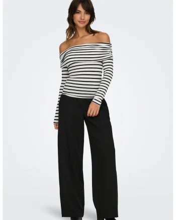 Bluza cu decolteu pe umeri, Negru/Alb murdar