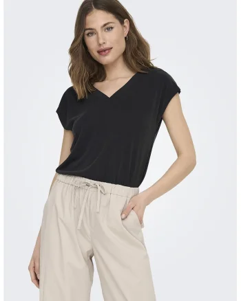 Tricou din amestec de modal cu decolteu in V, Negru