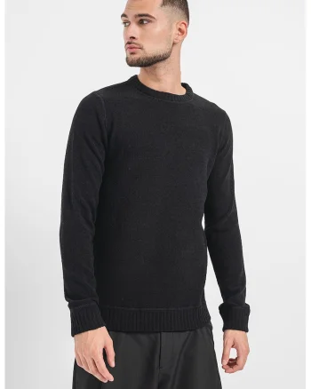 Pulover cu decolteu la baza gatului si model uni, Negru
