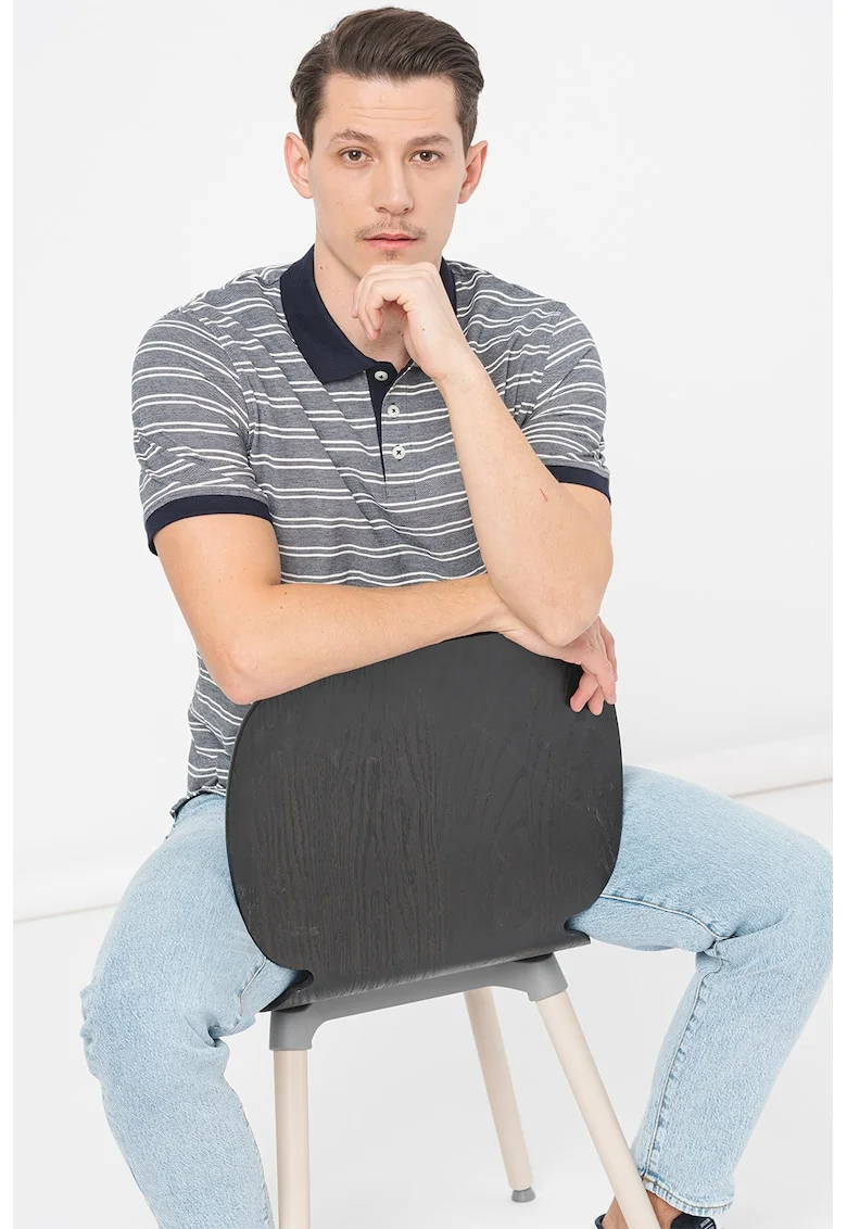 Tricou polo cu dungi Bluwin, Albastru ultramarin/Alb murdar