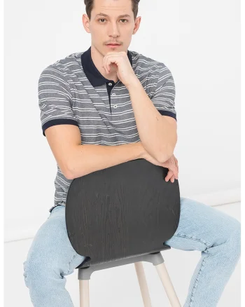 Tricou polo cu dungi Bluwin, Albastru ultramarin/Alb murdar