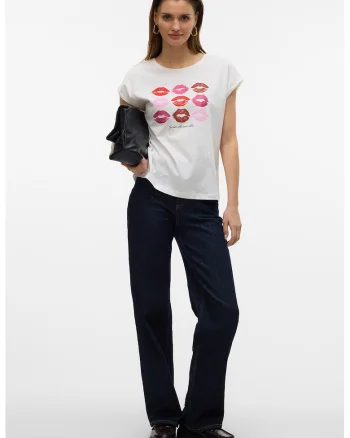 Tricou de bumbac organic cu imprimeu grafic, Rosu/Alb/Roz