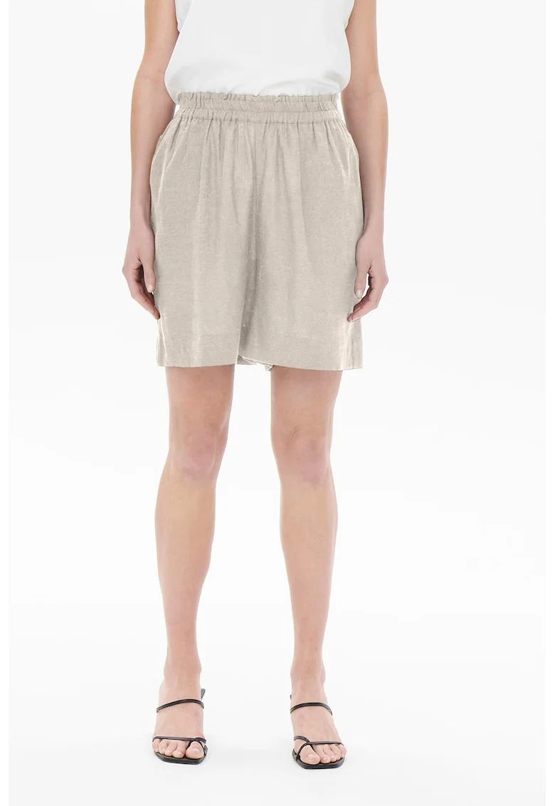 Pantaloni scurti din amestec de in cu talie inalta Tokyo, Alb fildes