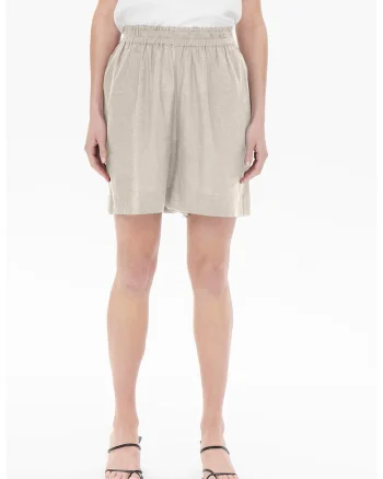 Pantaloni scurti din amestec de in cu talie inalta Tokyo, Alb fildes