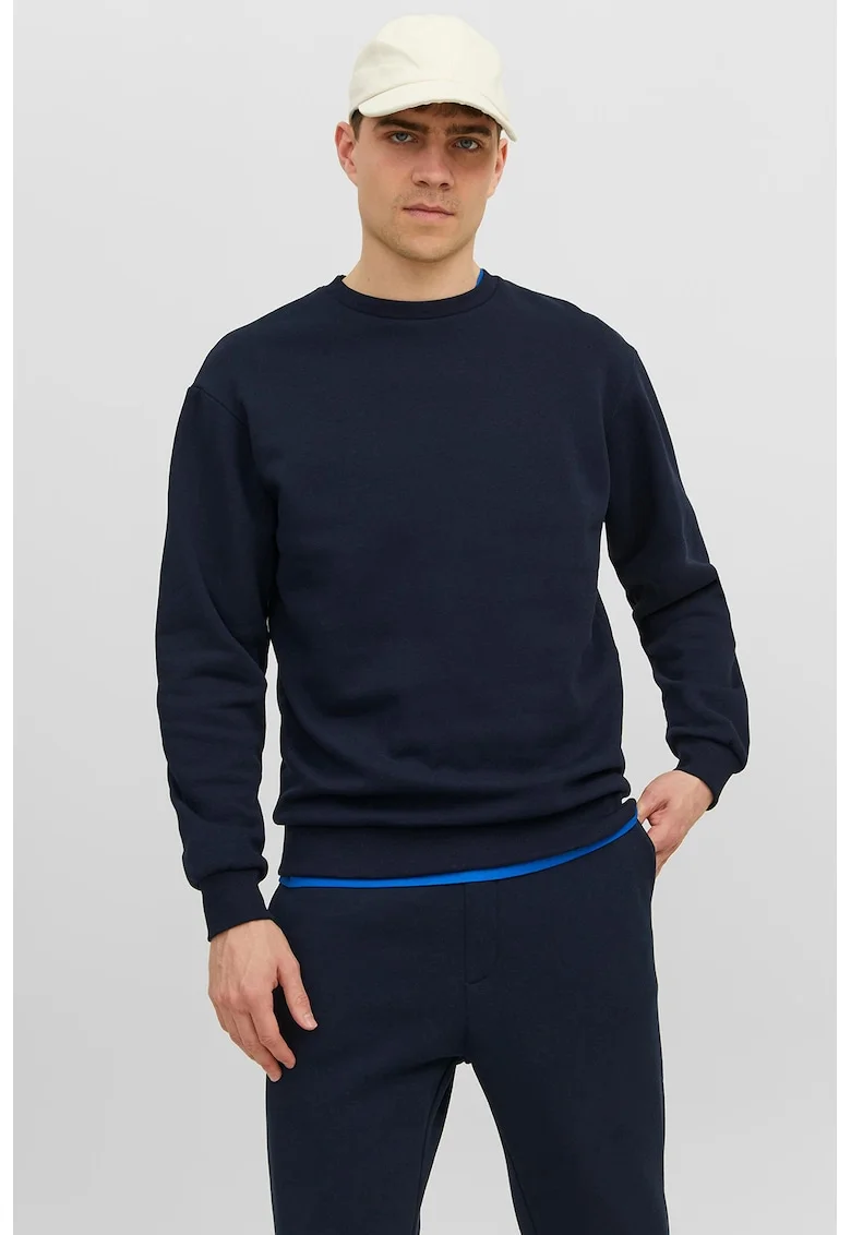Bluza de trening cu decolteu la baza gatului si model uni, Bleumarin