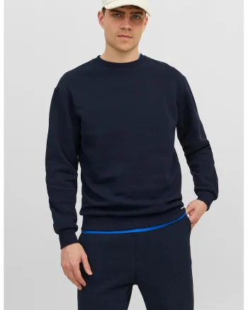 Bluza de trening cu decolteu la baza gatului si model uni, Bleumarin