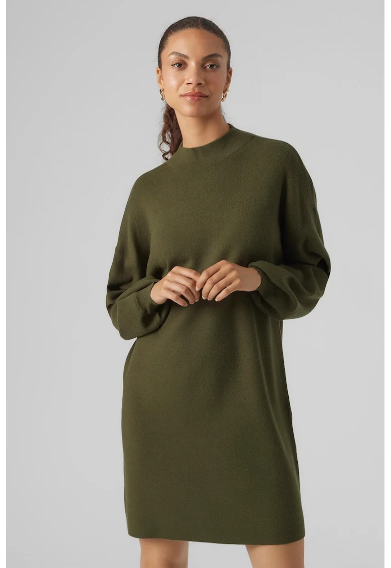 Rochie-pulover lejera cu guler inalt, Kaki