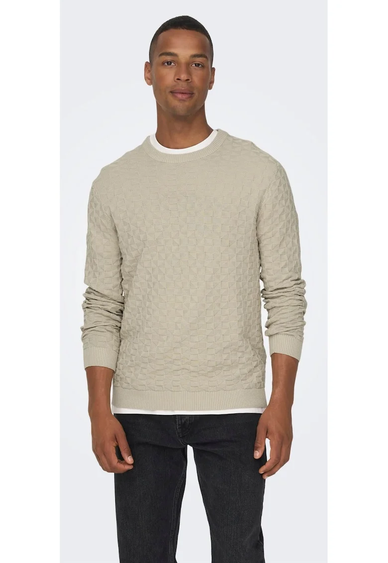 Pulover barbati  6742, Bumbac, Bej deschis