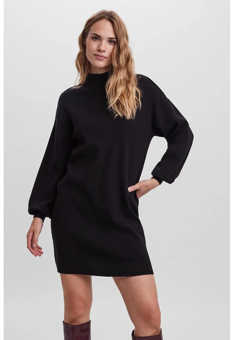 Rochie-pulover lejera cu guler inalt, Negru