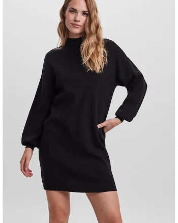 Rochie-pulover lejera cu guler inalt, Negru