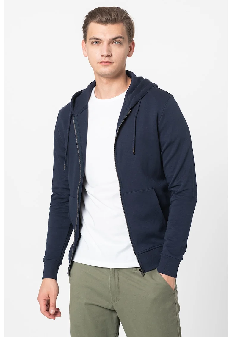 Hanorac cu fermoar din amestec de bumbac Basic, Bleumarin