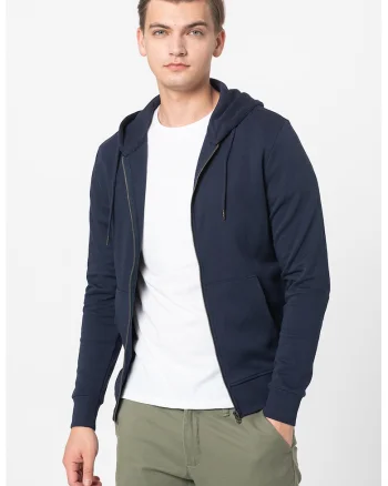 Hanorac cu fermoar din amestec de bumbac Basic, Bleumarin