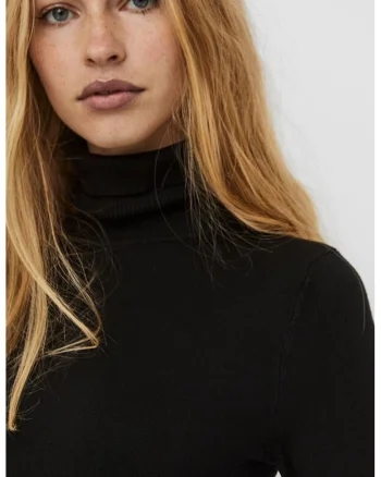 Pulover cu model uni si guler inalt Glory, Negru