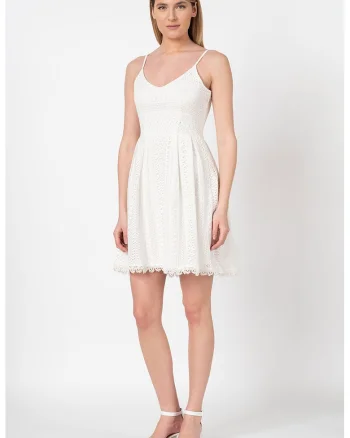 Rochie mini din dantela cu pliuri inversate Helena, Alb