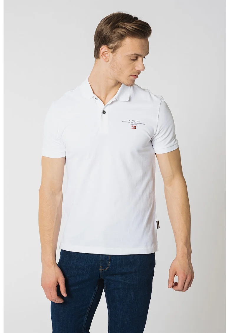 Tricou polo de bumbac pique Elbas, Alb