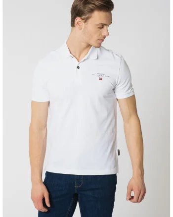 Tricou polo de bumbac pique Elbas, Alb