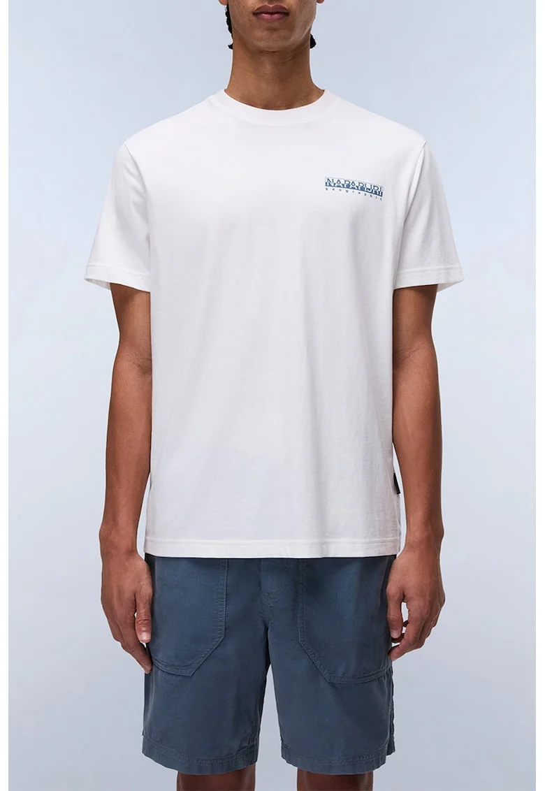 Tricou relaxed fit de bumbac Sovana, Alb/Albastru glaciar