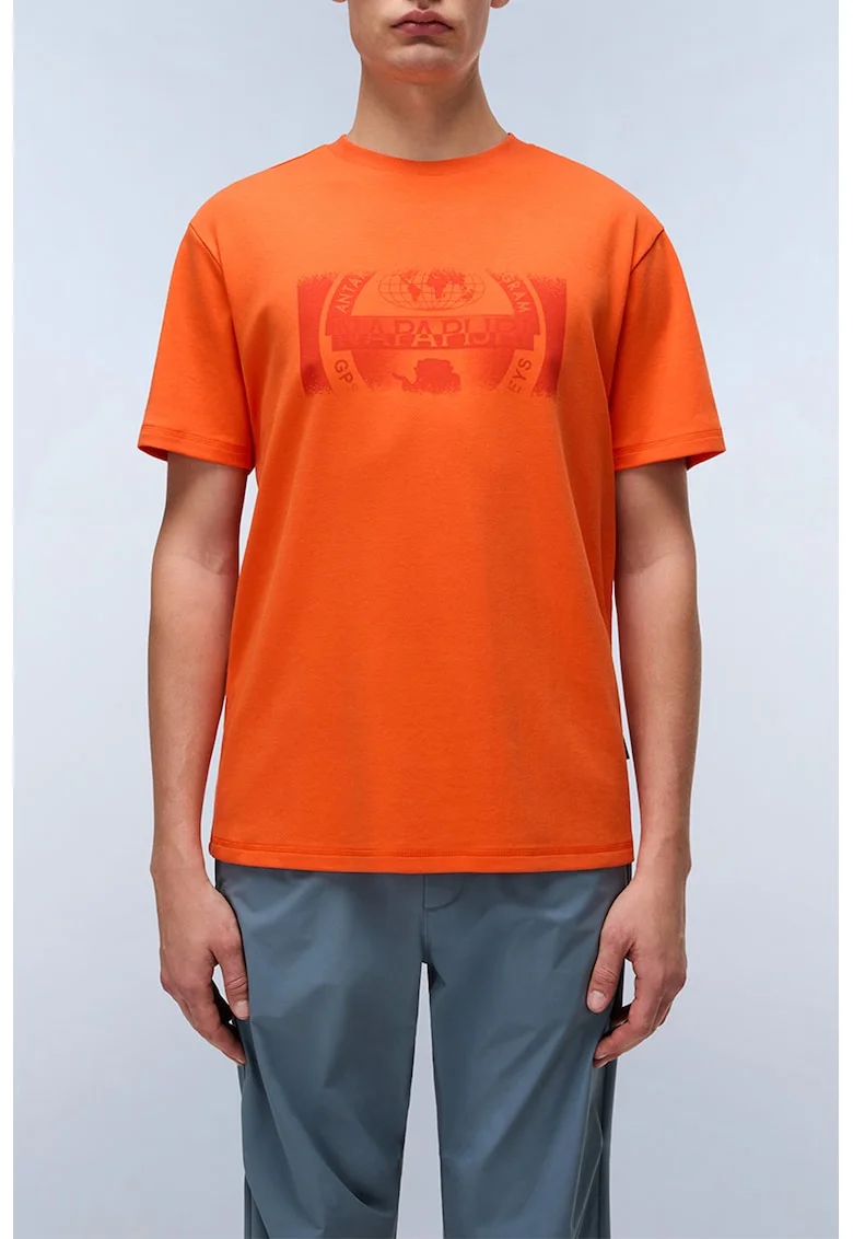 Tricou regular-fit cu imprimeu logo, Portocaliu mandarina