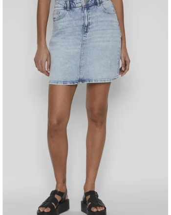 Fusta dreapta scurta de denim, Albastru deschis