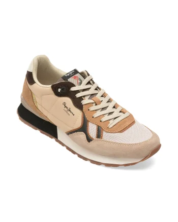 Pantofi sport PEPE JEANS bej, MS40029, din material textil si piele naturala