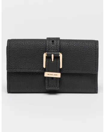 Portofel de piele cu catarama decorativa, Negru
