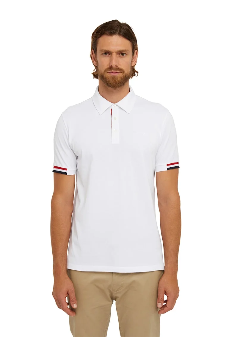 Tricou polo de bumbac cu slituri laterale, Alb