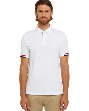 Tricou polo de bumbac cu slituri laterale, Alb