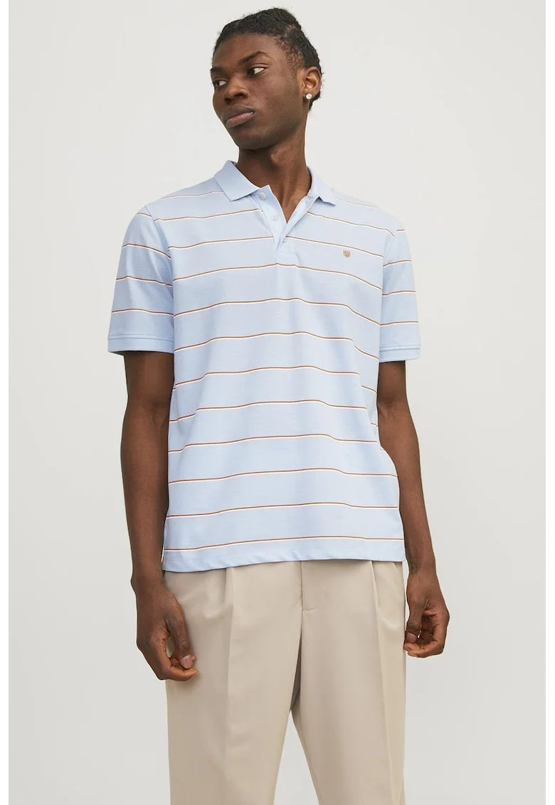 Tricou polo cu dungi Bluwin, Portocaliu persan/Albastru deschis