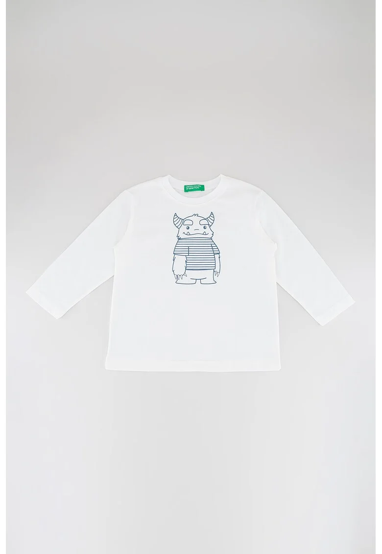 Bluza de bumbac organic cu imprimeu grafic, Alb murdar/Bleumarin