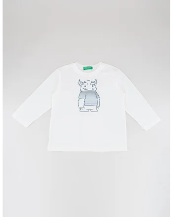Bluza de bumbac organic cu imprimeu grafic, Alb murdar/Bleumarin