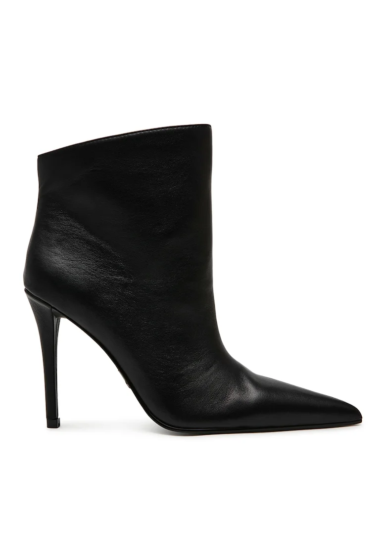 Botine de piele ecologica cu varf ascutit si toc stiletto, Negru