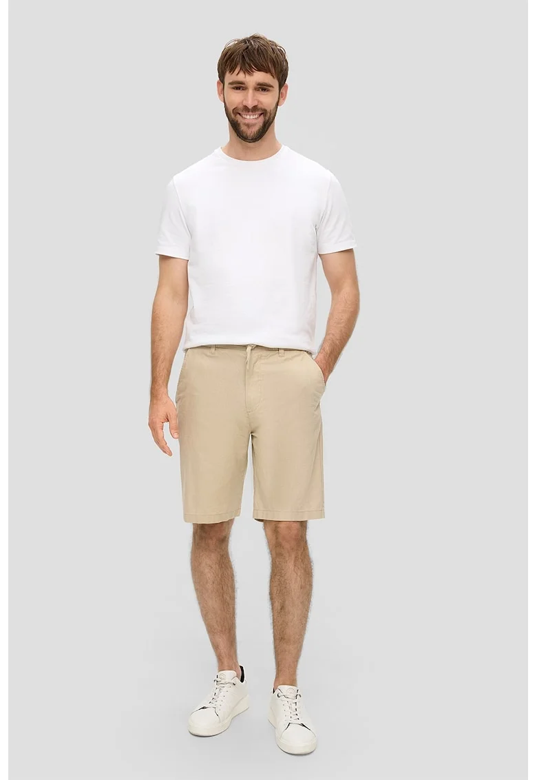 Pantaloni scurti din amestec de in cu talie cu snur, Maro nisip