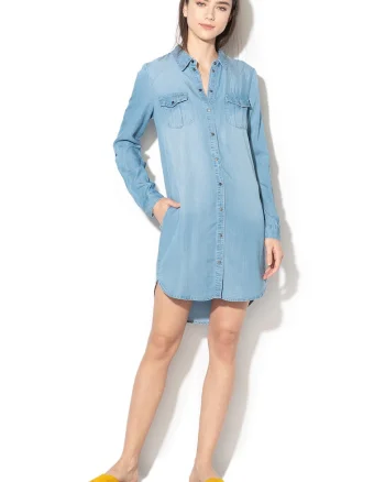 Rochie tip camasa, din lyocell, Albastru deschis