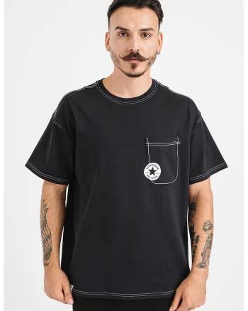Tricou cu buzunar aplicat pe piept Sketch, Negru