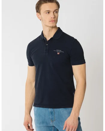 Tricou polo de bumbac pique Elbas, Bleumarin