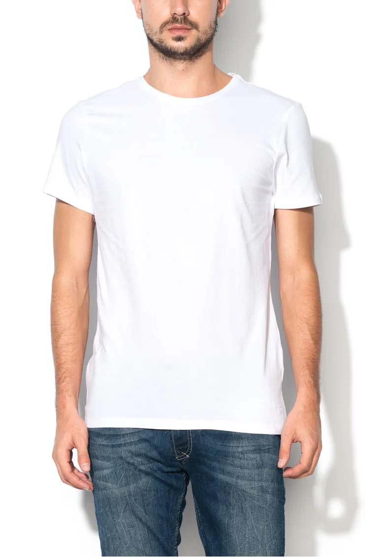 Set de tricouri slim fit cu decolteu la baza gatului - 2 piese, Alb