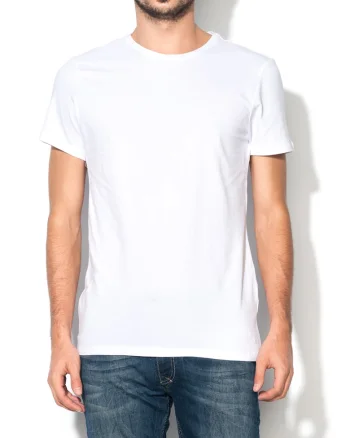 Set de tricouri slim fit cu decolteu la baza gatului - 2 piese, Alb