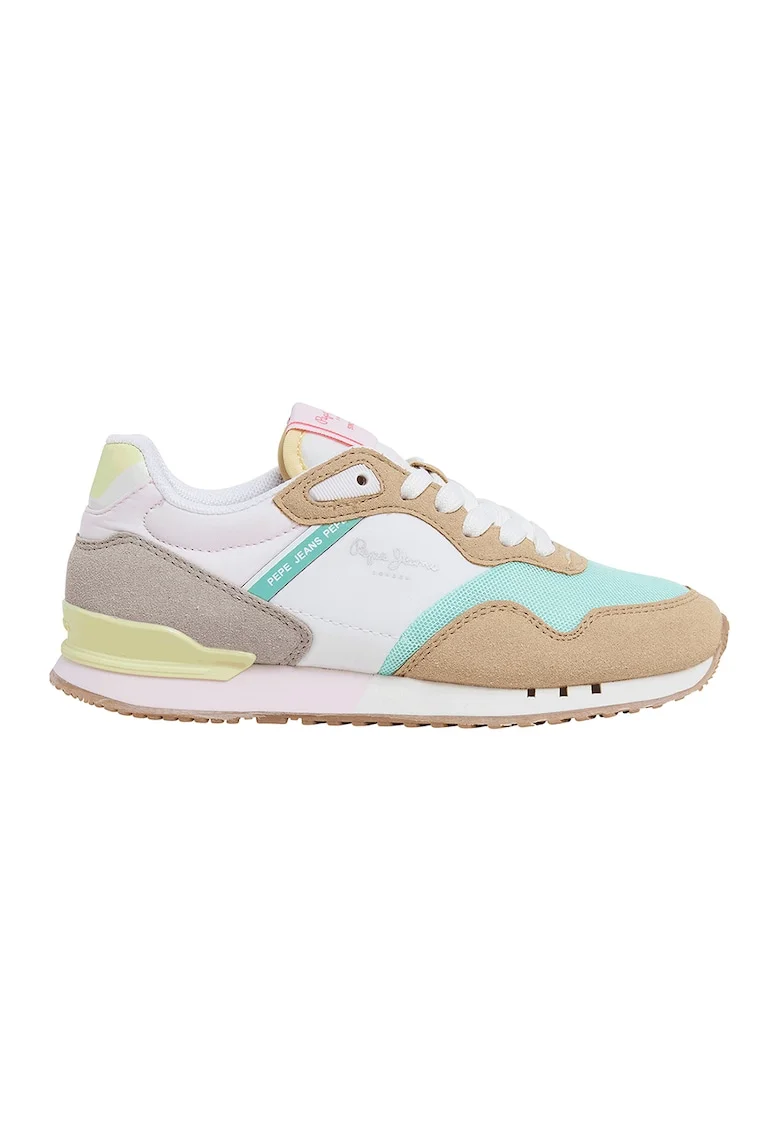 Pantofi sport colorblock cu garnituri sintetice, Alb/Albastru aquamarin/Maro nisip