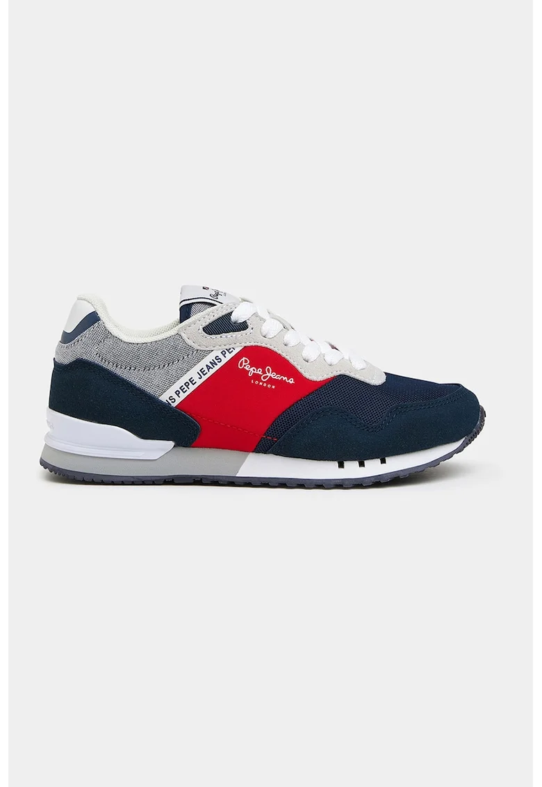 Pantofi sport de piele ecologica si piele intoarsa sintetica, Rosu/Bleumarin