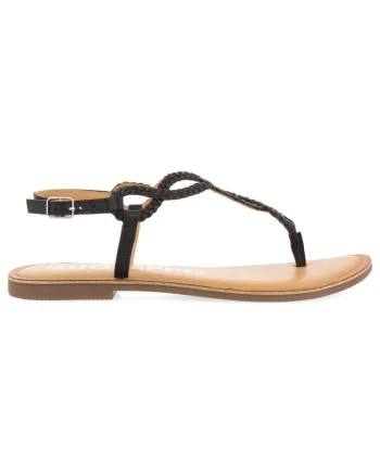 Sandale de piele cu bareta separatoare, Negru