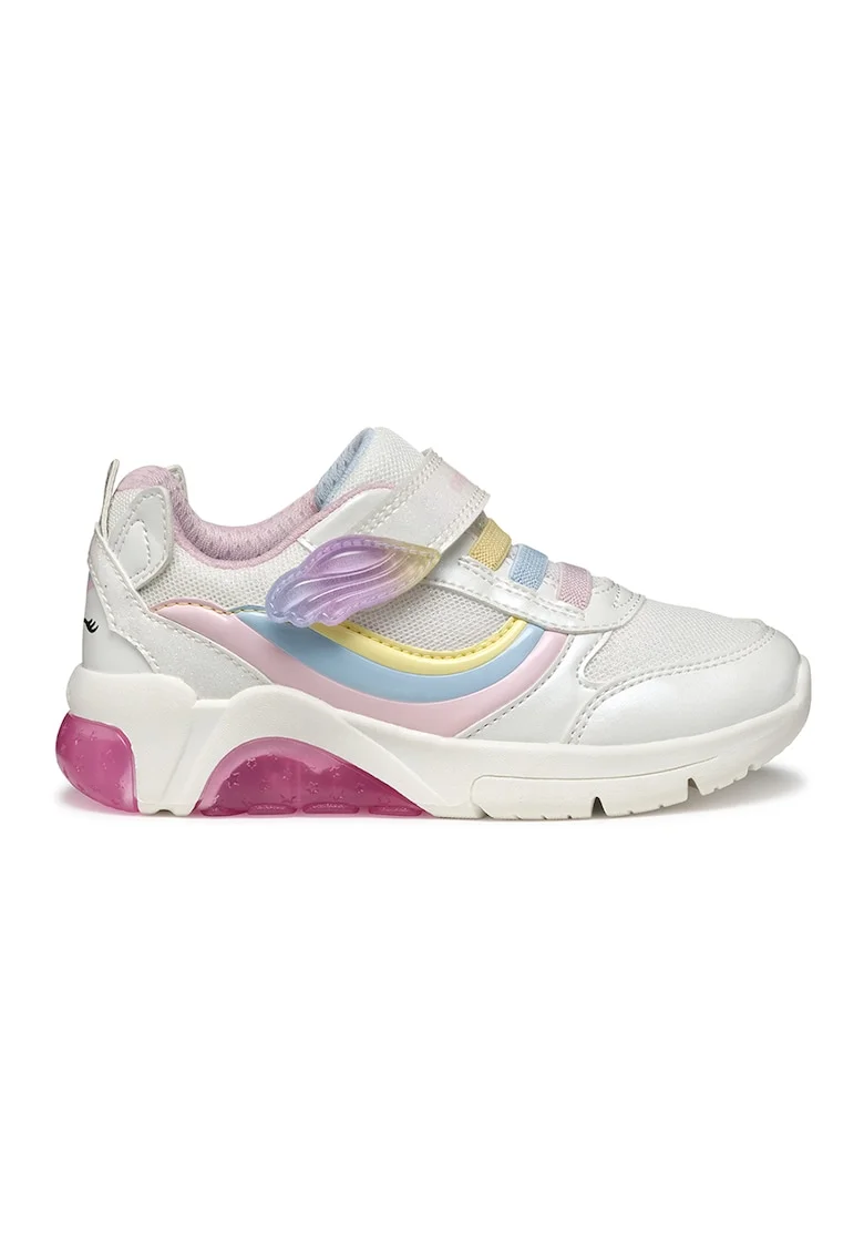 Pantofi sport cu plasa din material textil si velcro, Albastru pastel/Roz pastel/Alb murdar
