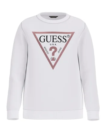 Bluza de trening cu decolteu la baza gatului si imprimeu logo, Alb optic/Roz prafuit