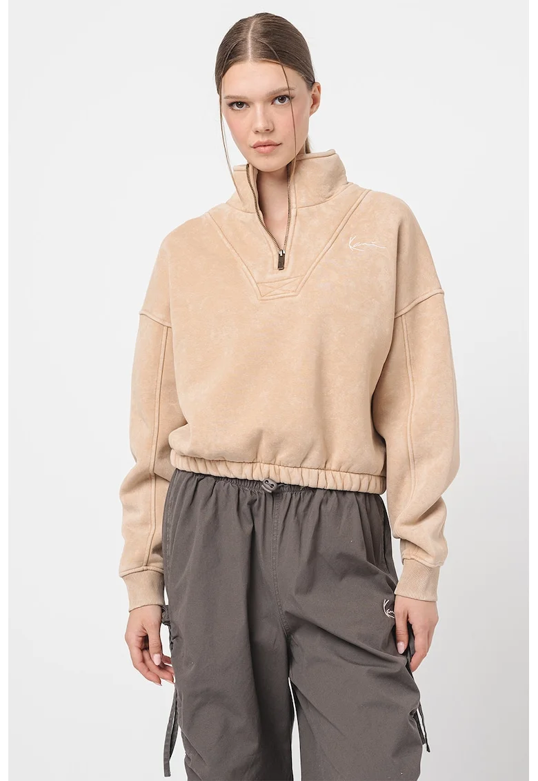 Bluza de trening cu fermoar scurt, Bej