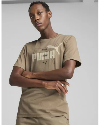 Tricou cu decolteu la baza gatului si imprimeu logo, Maro deschis