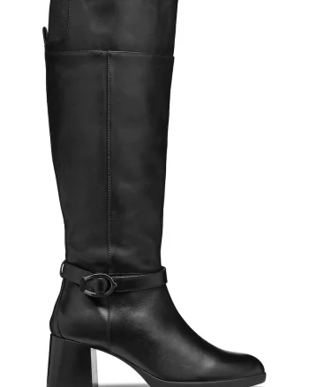 Cizme lungi pana la genunchi din piele cu insertie elastica, Negru