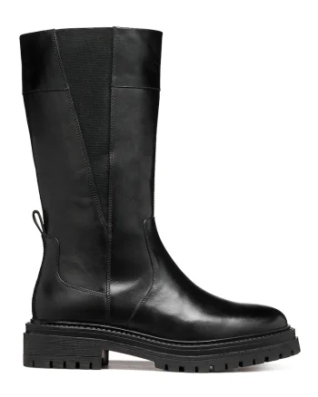 Cizme lungi cu fermoar si insertie elastica, Negru
