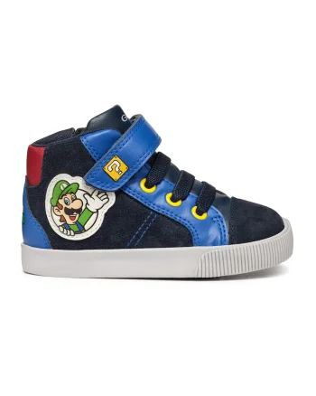 Pantofi sport inalti cu detalii de piele intoarsa, Alb/Galben/Albastru